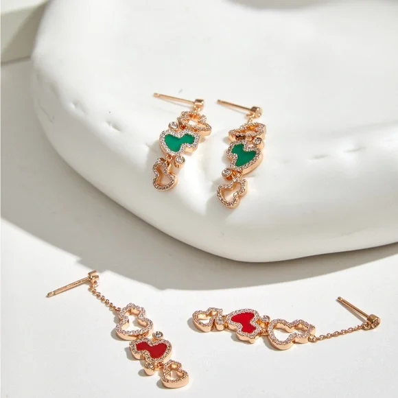 Elegant Red Heart Drop Earrings